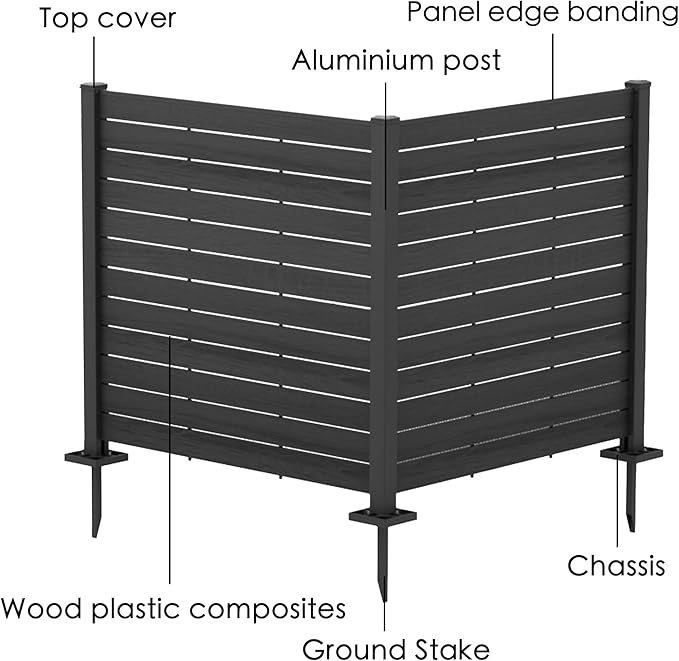 Kozyard 50" W x 48" H Outdoor Privacy Screens Aluminum Post, Air Conditioner Fence Panels, Pool Equipment Enclosure, Trash Can Screens Fence Kit for Outside Backyard Patio(Black/2Panels) Kozyard