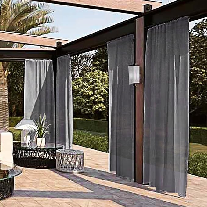 SpaceDresser Waterproof Outdoor Sheer Curtains for Patio - 4 Panels Rod Pocket Indoor Voile Sheer Curtain for Living Room,52W x 84L inch, Grey SpaceDresser
