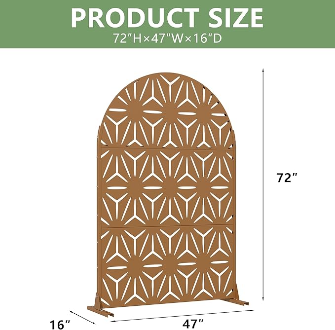 Casaphoria Metal Privacy Screen Outdoor, 72" H x 47" W Arched Freestanding Decorative Privacy Screen for Patio Deck Balcony Garden with Stable Base, Brown-Star Casaphoria