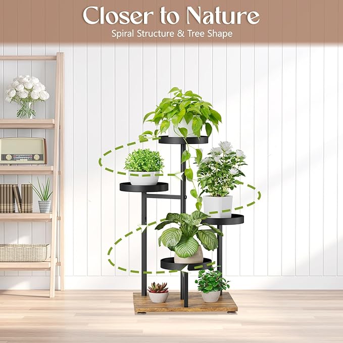 iDavosic.ly 4 Tier Plant Stand Indoor, Tiered Corner Flower Holder Shelf Outdoor, Metal Tall Orchid Display Rack for Patio Porch Garden Balcony Office Living Room, Modern Black & Rustic Brown iDavosicly