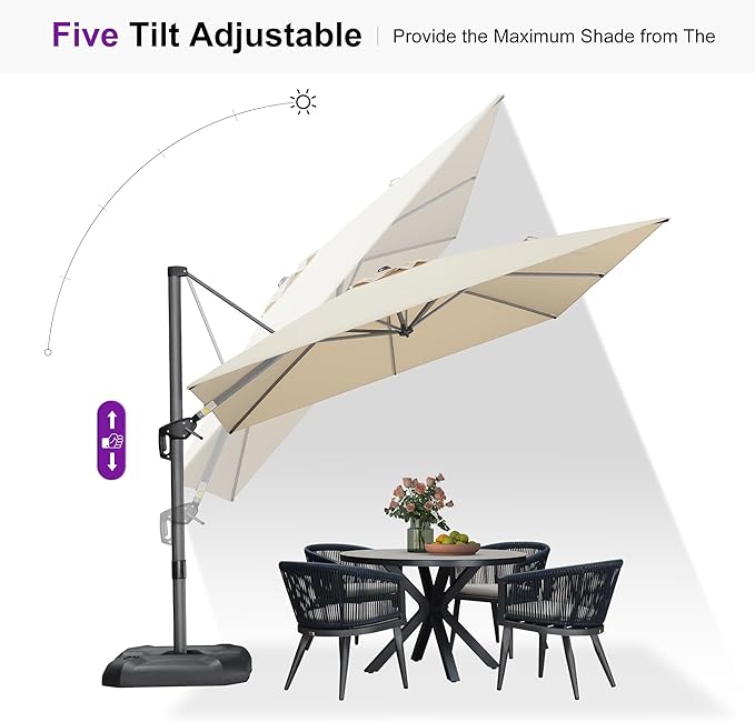 PURPLE LEAF 9 Feet Patio Umbrella Outdoor Cantilever Square Umbrella Aluminum Offset Umbrella with 360-degree Rotation for Garden Deck Pool Patio, Beige PURPLELEAF