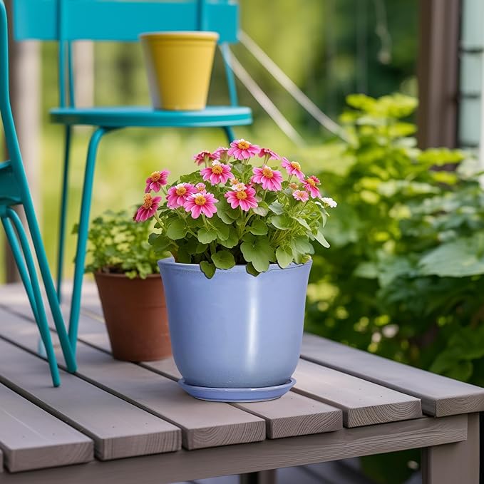 Ceramic Plant Pots - 5.6 Inch Plant Pot for Indoor Outdoor, Round Planters with Drainage Hole and Saucer, Modern Orchid Succulent Pots, Patio Room Decor, House Warming Gifts, Purple-Blue SUNPOTFOR