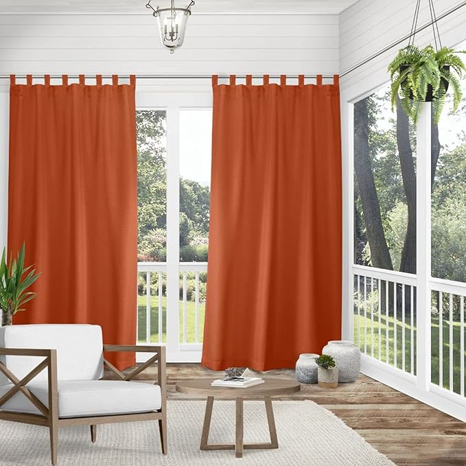 Exclusive Home Cabana Solid Indoor/Outdoor Light Filtering Hook-and-Loop Tab Top Curtain Panel Pair, 54"x84", Mecca Orange Exclusive+Home