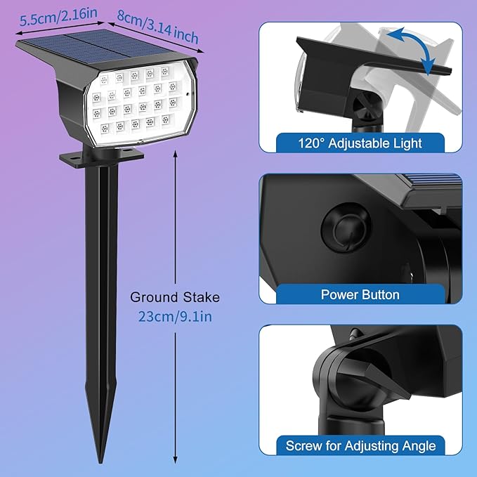 Solar Color Changing Spot Lights Outdoor Waterproof Colored RGB Solar Powered Landscape Lights for Yard 7 Lighting Modes Multicolor Solar Spotlights for Pathway Garden Outside (2 Pack) TadyrealSolarLights