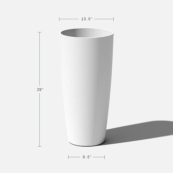 Veradek Vega Round Tall Planter Pots for Indoor/Outdoor Use | Made from Plastic - Stone Mix with Drainage Holes | Perfect for Small to Large Succulent Plants, Flowers, Modern Interior Plants VeradekOutdoor