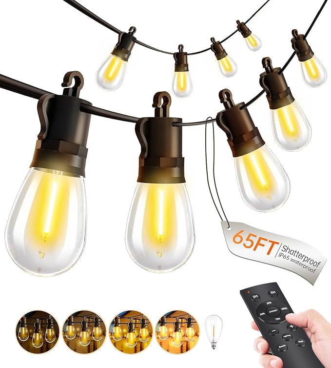 Outdoor String Lights Patio LED Light Outside - 20M 18+1 S14 LED with Remote Control 65ft Porch Lighting IP65 Waterproof Rootora