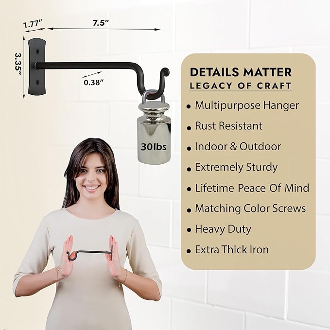 RTZEN Plant Hangers Indoor or Outdoor - Wrought Iron Metal Hanger Indoor Hook - Heavy Duty Wall Bracket Hooks for Hanging Plants Baskets Lanterns Wind Chimes - 2 Pack (Black Shepherds Hooks 7.5") RTZEN