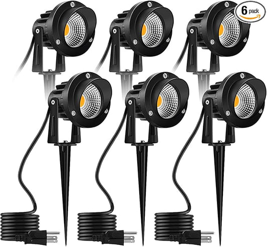 Romwish 120V LED Landscape Lights, 10W 120V Outdoor Landscape Lighting with Ground Spike, 3000K Warm White, IP65 Waterproof Outdoor Spotlight for Lawn, Garden, Yard, Flag Light (Pack of 6) ROMWISH