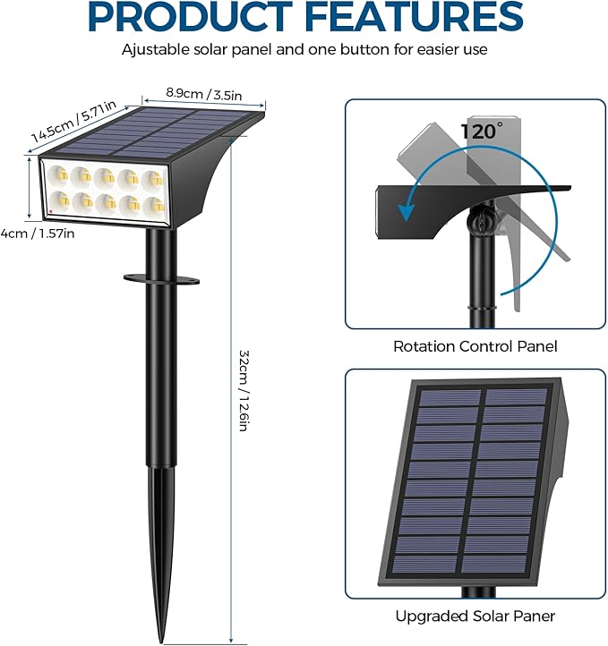 Solar Lights Outdoor Waterproof IP65, [12 Pack/4 Modes] Spot Solar Light for Outside, Dusk to Dawn LED Solar Powered Yard Garden Landscape Lighting Spotlights for Path Patio Walkway, Warm White WENATY