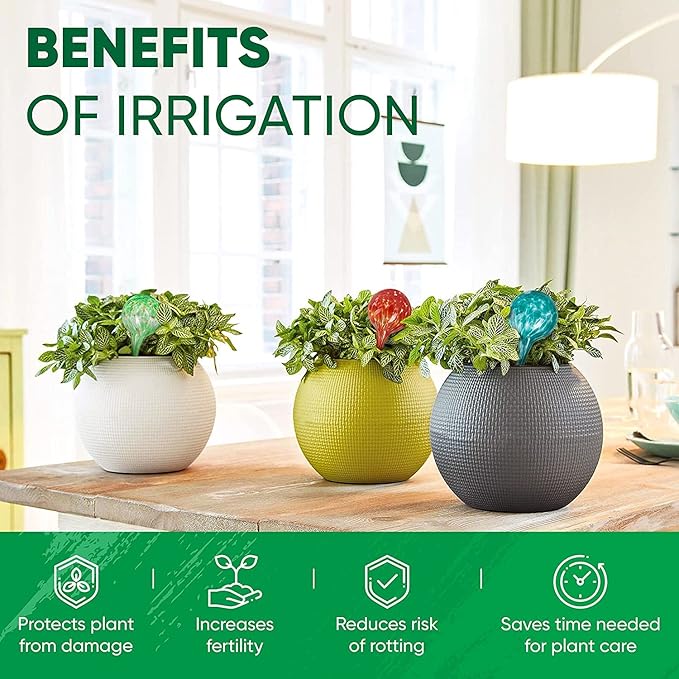 Plant Watering Globes Set of 2 - Large Self Watering Globes for Indoor & Outdoor Plants - Multicolored, Automatic, Glass Watering Bulbs for Daily Use, Plant Watering Devices MissionGallery