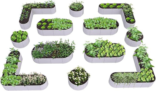 A ANLEOLIFE 12-Pack 4X4X1.5ft & 6X2X1.5ft & 81x81x18 in Deep Root Galvanized Raised Garden Beds Outdoor for Planting Vegetables Flowers Herb, Antique White AAnleolife