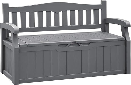 Flamaker 80 Gallon Storage Bench Outdoor Indoor, Durable All-Weather Seating with Hidden Storage, Lockable Deck Box for Garden, Patio, Poolside (Grey) Flamaker