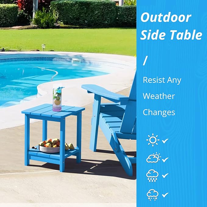 LUE BONA Adirondack Outdoor Side Table, 2-Tier Blue HDPS Patio End Table Weather Resistant, Morden Side Table for Patio, Pool, Porch LUEBONA