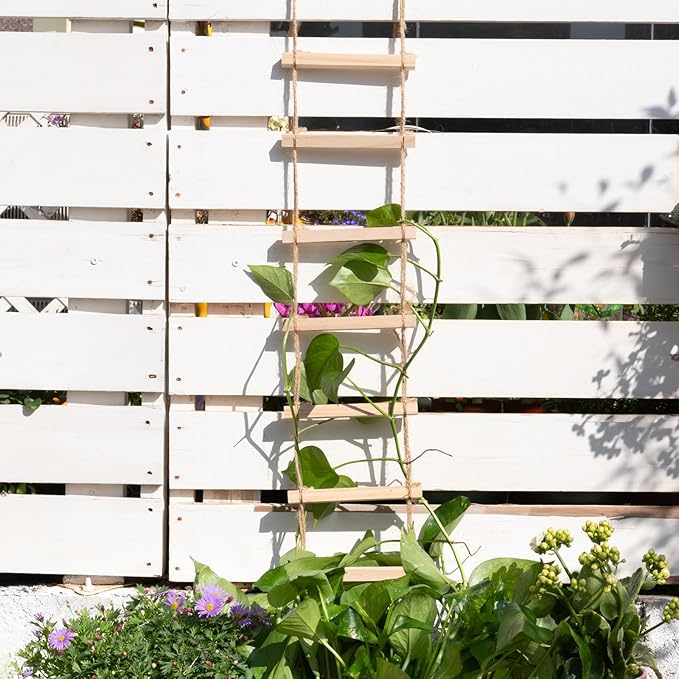 2PCS Chain Trellis for Climbing Plants - Natural Wood Indoor Plant Support, Durable 6.5 Inch by 4 Feet Design, Perfect for Pothos, Ivy, and Vines with Easy Installation Hook Yohsnor
