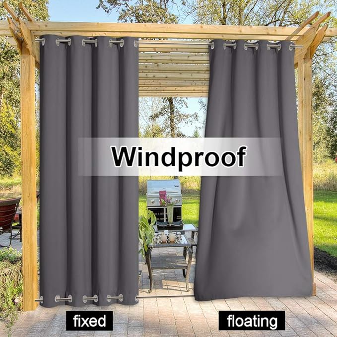 NICETOWN Outdoor Curtain Sunblock with Silver Rustproof Grommets Top and Bottom, Windproof Thermal Insulated Blackout Outdoor Curtain/Drape Protect Privacy for Patio, Single Piece, W52 x L95, Grey NICETOWN