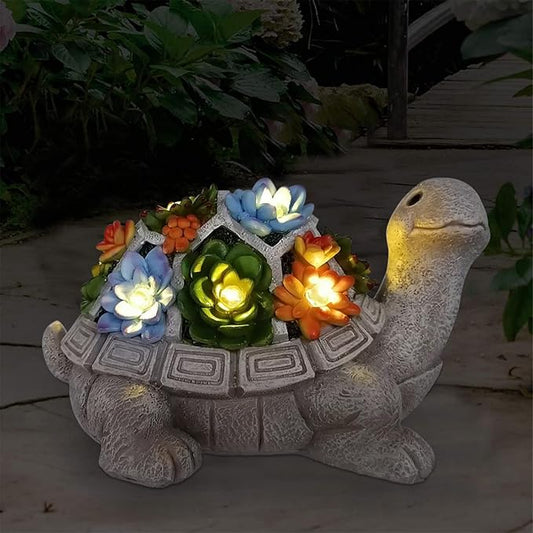 Nacome Solar Garden Outdoor Statues Turtle with Succulent and 7 LED Lights - Lawn Decor Tortoise Statue for Patio, Balcony, Yard Ornament - Chrismtas Gifts for Mom Grandma Nacome