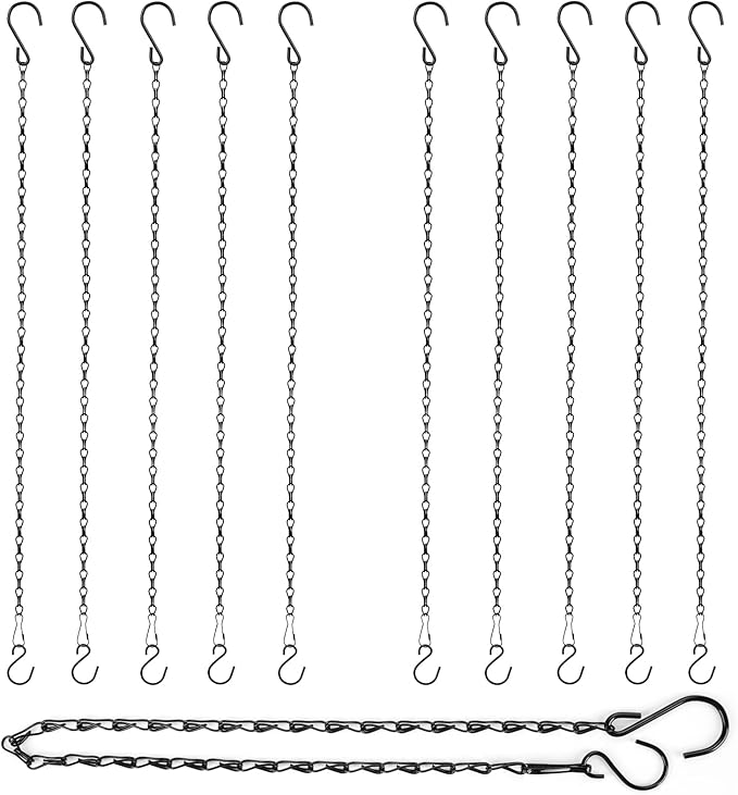 RIFNY Hanging Chains with Hooks, 10 Pieces 24 Inch Black Chain for Hanging Bird Feeders Planters Baskets Billboards Lanterns Wind Chimes Ornaments Outdoor/Indoor Use (24 inch 10pcs) RIFNY