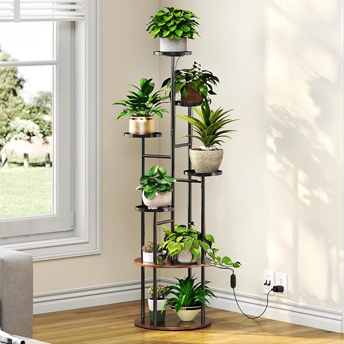 TC-HOMENY Plant Stand Indoor with Grow Lights, 7 Tiered Metal Plant Shelf, 55" Tall Plant Stand for Indoor Plants Multiple, Large Plant Rack Display Shelves, Corner Plant Holder for Living Room, Patio TC-HOMENY