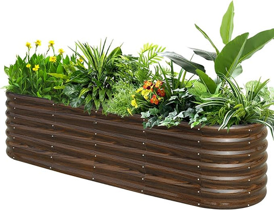 SnugNiture 8x2x2ft Raised Garden Bed Kit, 24" Tall Outdoor Metal Raised Planter Box for Planting Plants Vegetables Flowers Fruits, Brown snugniture