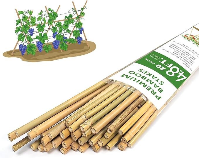 Plant Stakes,4.8FT Longer Sturdy Natural Bamboo Garden Stakes,GAGINANG 20Pcs Bamboo Sticks Trellis Support for Tomato, Vegetables Beans Trees Climbing Plants GAGANANG