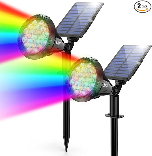 Solar Color Spot Lights Outdoor, 21 LEDs Color Changing Outdoor Lights, IP67 Waterproof RGB Multicolor Yard Solar Spotlights Auto On/Off for Pathway Garden Pool Patio Tree XTGTP