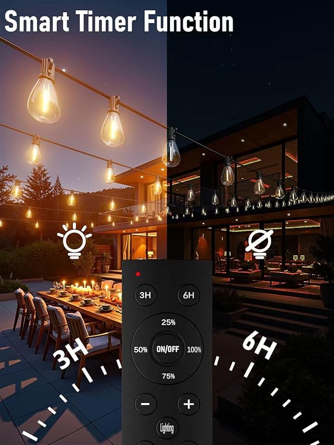 luckystyle 100FT LED Outdoor String Lights with Remote, 35+ 1 Shatterproof Bulbs Waterproof and Dimmable Patio Lights for Porch, Garden, Backyard, Deck, Balcony, 2200K Hanging Lighting luckystyle