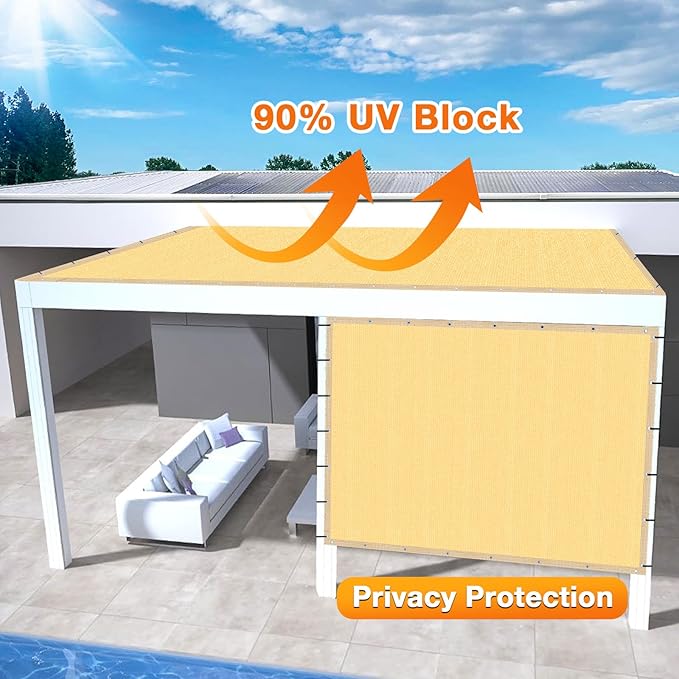 Artpuch Outdoor Pergola Shade Cover 14x15 FT Sun Shade Cloth with Grommets Sand 90% UV Protection Canopy Patio Privacy Screen (Customized Available) Artpuch