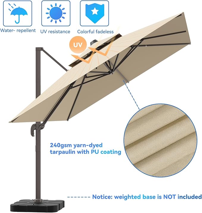 10x13FT Cantilever Outdoor Patio Umbrellas, Double Top Large Rectangle Umbrella, Heavy Duty 360° Rotation Offset Outdoor Sun Shade Umbrella for Garden Deck Pool Backyard Patio, Beige ZLACUIU