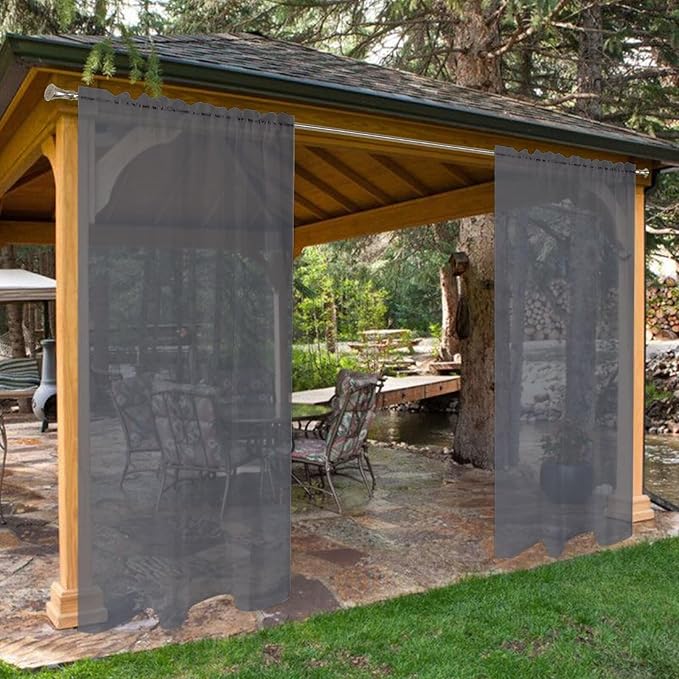 SpaceDresser Waterproof Outdoor Sheer Curtains for Patio - 4 Panels Rod Pocket Indoor Voile Sheer Curtain for Living Room,52W x 84L inch, Grey SpaceDresser