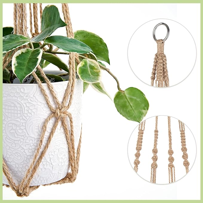 Dahey Macrame Plant Hanger Indoor Outdoor Hanging Planter Basket Large for up to 12" Pot Handmade Woven Cotton Rope Flower Pots Holder for Boho Home Decor, 43 Inch, Set of 2, Brown Dahey
