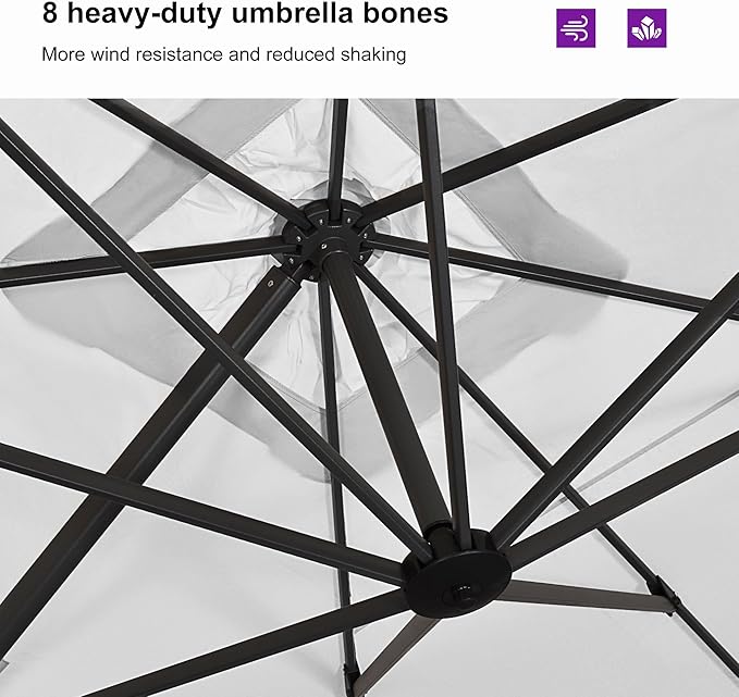 PURPLE LEAF 9'×11.5' Cantilever Patio Umbrella with Base Rectangle Offset Outdoor Umbrella Cover with Zipper for Garden Deck Pool White PURPLELEAF