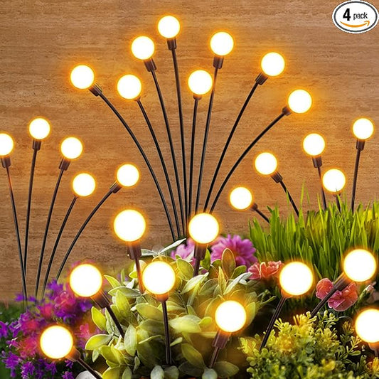 Outdoor Solar Garden Lights: 4 Pack 32 LED Firefly Solar Powered Lamps - Bright Outside Waterproof Pathway Lighting Modern Yard Patio Decorations - 2025 Gardening Gifts for Women Mom Friends NFEVER