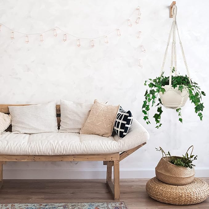 43 Inches Macrame Planter Hanger Large for 12 inch Pot + Swag Hook (Extra Long & Big) | Large Hanging Planter for Indoor Plants | No Tassel, Cotton Rope, NO Pot/Plant Included (Beige)(XL) Shineloha