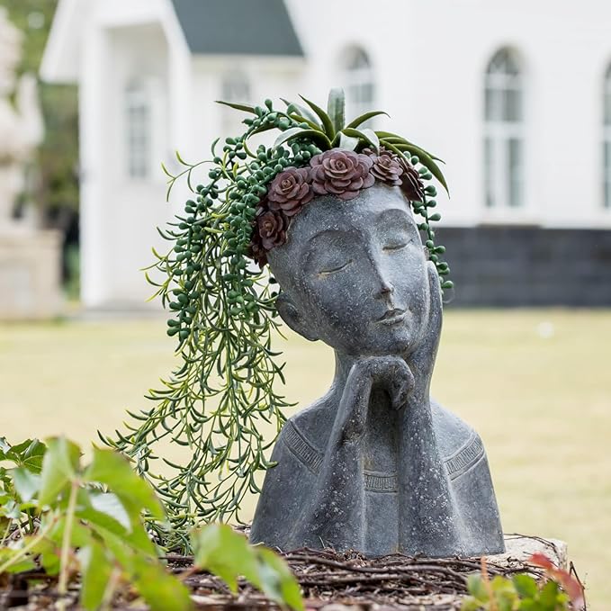 Newman House Studio Succulents Face Planters Pots Head - Flower Pot with Drainage Hole Face Head Large Garden Farmhouse Decor 9.4 x 7.2 x 13.9 inch NewmanHouseStudioLLC