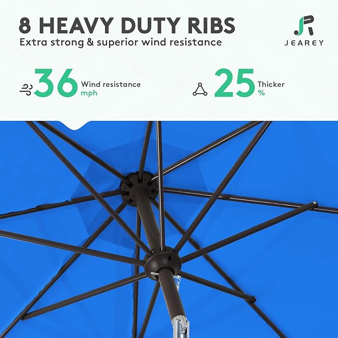 JEAREY 9FT Outdoor Patio Umbrella Outdoor Table Umbrella with Push Button Tilt and Crank, Market Umbrella 8 Sturdy Ribs UV Protection Waterproof for Garden, Deck, Backyard, Pool (Royal Blue) JEAREYOutdoorsCollection