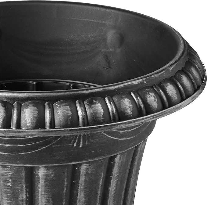 Arcadia Garden Products PL10SL Classic Traditional Plastic Urn Planter Indoor/Outdoor, 15" x 13", Brushed Silver Rootora