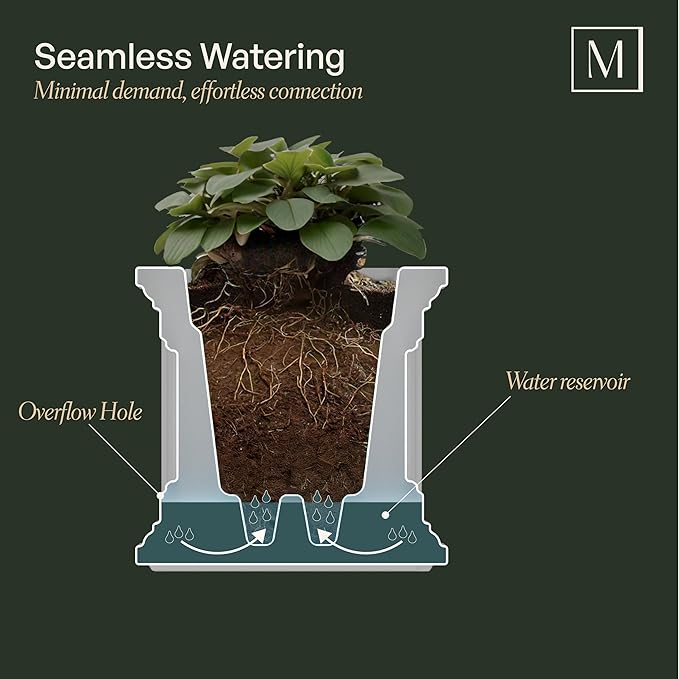 Mayne Fairfield 16-Inch Square Planter – Self-Watering, Weather-Resistant Planter for Flowers – Durable Outdoor Design for Patio, Porch, or Entryway Mayne
