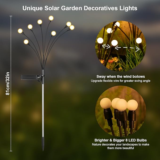 ASMAD Solar Lights Outdoor(6-Pack, 48 LEDs), Solar Garden Lights, Outdoor Decorations, Firefly Light for Patio Decor, Big Bulb, Unique Gifts for Women, Gifts for Grandma ASMAD
