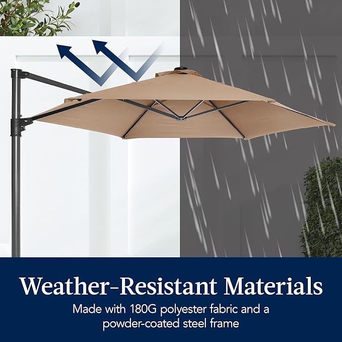 Best Choice Products 10ft Offset Cantilever Hanging Market Patio Umbrella, Smooth 360° Rotation, 8 Sturdy Ribs, Easy Adjustment - Tan BestChoiceProducts