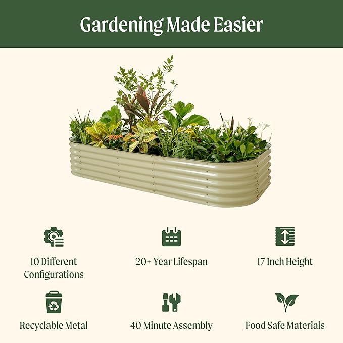 Vego garden Raised Garden Bed Kit, 17" Tall 10 in 1 Jumbo Modular Raised Garden Beds, Metal Planter Box for Vegetables, Flowers, Herbs, Modern Gray VegoGarden