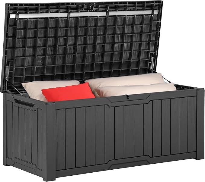 YITAHOME 120 Gallon Outdoor Storage Deck Box, Large Resin Patio Storage for Outdoor Pillows, Garden Tools and Pool Supplies, Waterproof, Lockable, (Dark Grey) YITAHOME