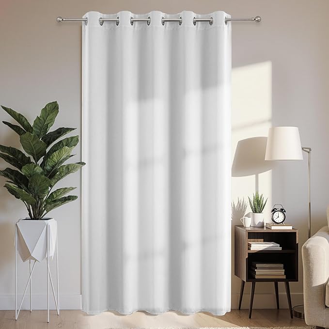 Joydeco Blackout Patio Sliding Door Curtains 96 Inches Long, Grommet Privacy Room Divider Curtains, Extra Wide Thermal Blackout Drapes for Bedroom Living Room (Greyish White, 70Wx96L, 1 Panel) JOYDECO