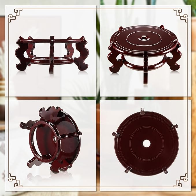 Geetery 2 Pcs 4 to 12 in Wooden Plant Stands Indoor Chinese Oriental Plant Stand for Vase Fishbowl Flower Pot Lamp Redwood Base Vintage Display Rack Decor(6 Inch) Geetery