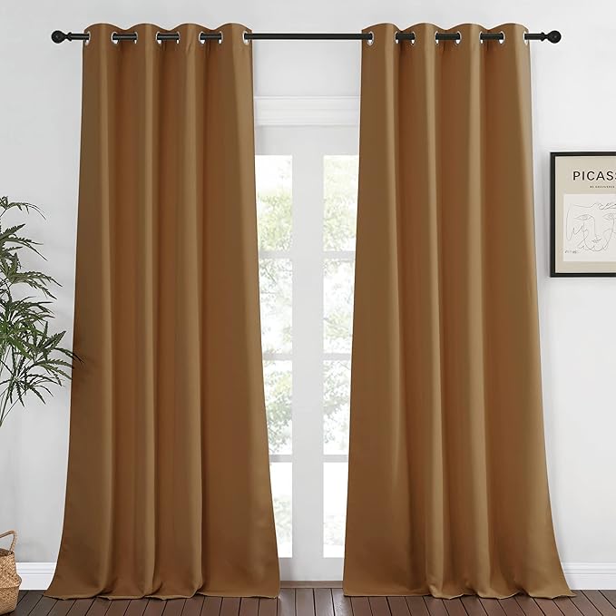 NICETOWN Blackout Curtains 120 inch Length for Sliding Glass Door, Grommet Thermal Insulated Room Darkening Sound Reducing Drapes for Room Divider, 1 Panel, W52 x L120, Gold Brown NICETOWN