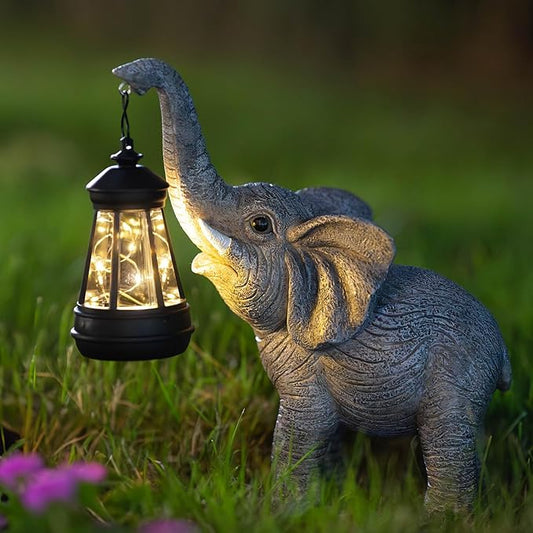 Solar Garden Statue Lights Elephants Figurine with Solar Lantern, Outdoor Yard Decorations for Patio Porch Home, Mothers Day Decorations Gift for Women - Unique Housewarming Gifts Candieslife