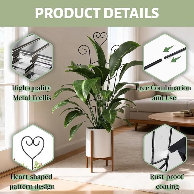 32.6'' Plant Trellis for Potted Climbing Plants Indoor, Rustproof Metal Expandable Plant Supports for Ivy Hoya Monstera Potted Plants,Garden Trellis 2P Rootora