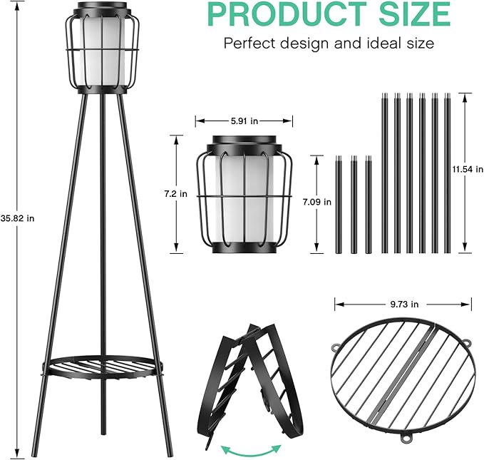 2 Pack Solar Lights with Plant Stand, Outdoor Floor Lamps, Waterproof Solar Powered Floor Lamps for Patio Deck Porch Yard Garden Decor VISFLAIR