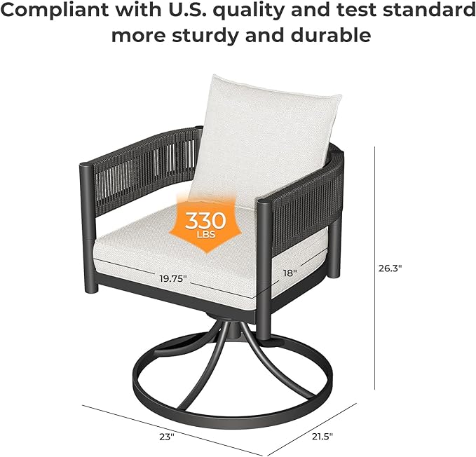 Grand patio 5-Piece Outdoor Dining Set for 4 with 1 Rectangle Expandable Table for 4-6 Person, Metal Woven Wicker Swivel Patio Chairs with Thickened Cushions for Yard, Poolside (Black) GrandPatio