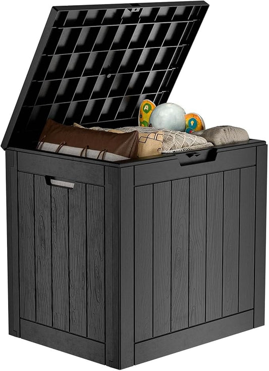 33 Gallon Outdoor Deck Box, Lockable Waterproof Outdoor Storage Boxes For Garden Tools,Indoor Cushions,Accessories Outside Storage Resin Weatherproof Container(Black) MAIUSCOLI
