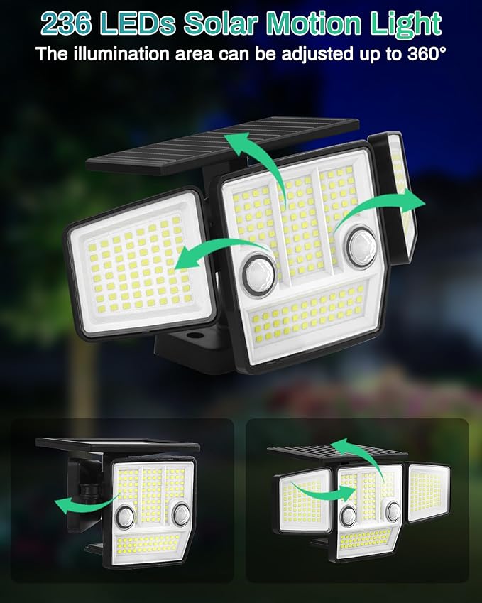 Solar Lights Outdoor, In-Ground or Wall Mount, 180° PIR Motion Sensor, 236 LED 2500 Lumens 360° Illumination Solar Security Flood Light, Dusk to Dawn, 3 Modes, IP65 Waterproof, 4 Pack HAARAY